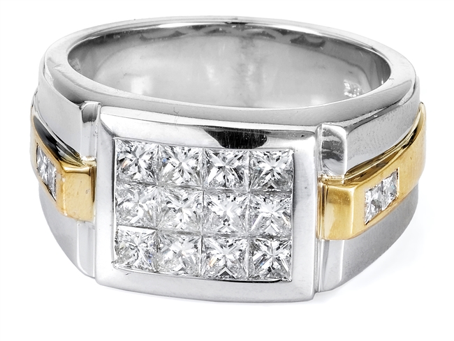 18KT. 2 TONE GENT'S RING 2.11CT
